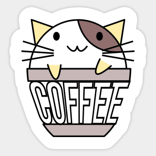 Happy cat in coffee cup with warped text yellow and brown Sticker